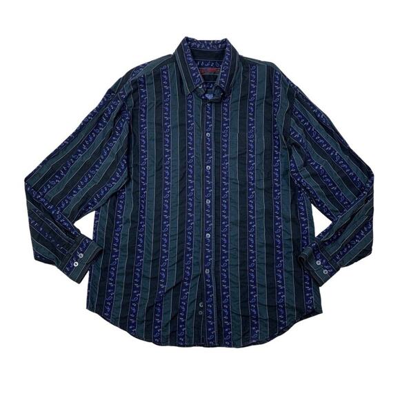 Bugatchi Uomo Shirt Mens L Large Cotton Paisley Striped Cotton Long Sleeve Dress - Picture 1 of 9